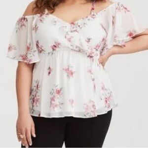 Torrid White and Pink Floral Blouse